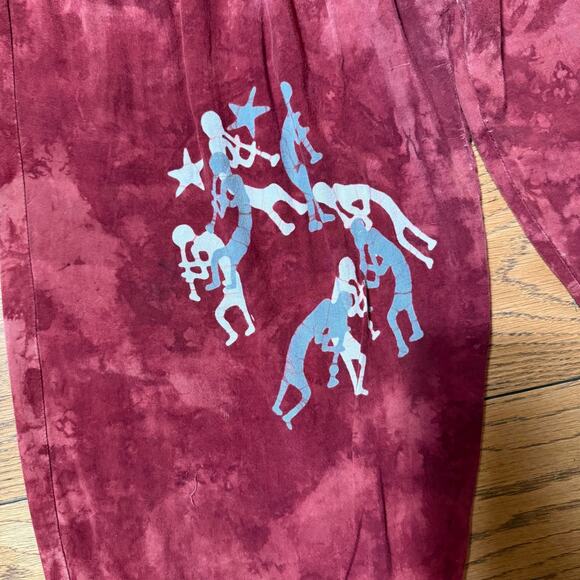 Vintage Global Village Batiked Pull On Pants SZ M Boho Hippie Red Gray Pockets - Picture 5 of 11